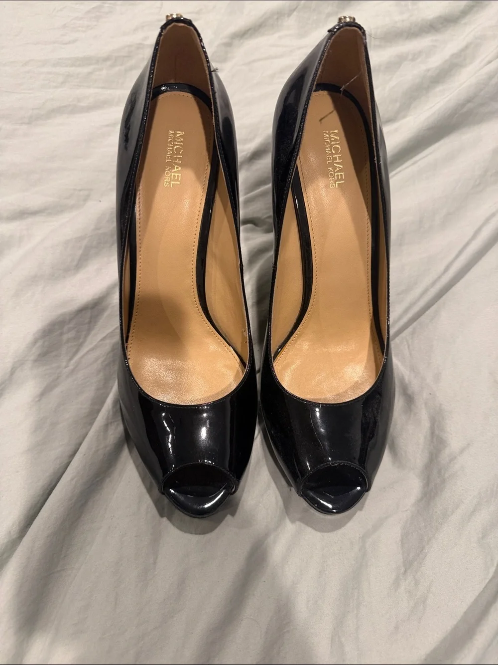 Michael Kors Black Patent Peep-Toe Heels